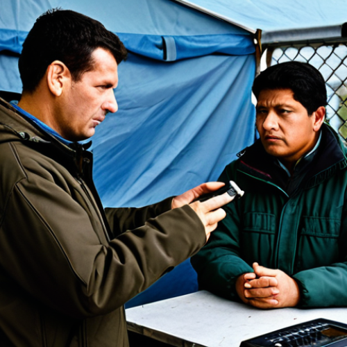 Home 6 A calm, composed adult in modest, practical outdoor attire, demonstrating the use of a hand-crank radio in a well-organized community temporary shelter. The individual's expression is focused and resilient. The background shows other fully clothed individuals in appropriate attire, engaged in quiet activities, indicating a state of order and preparedness. Natural lighting, professional photography, high quality, realistic. safe for work, appropriate content, fully clothed, professional, perfect anatomy, correct proportions, natural pose, well-formed hands, proper finger count, natural body proportions.