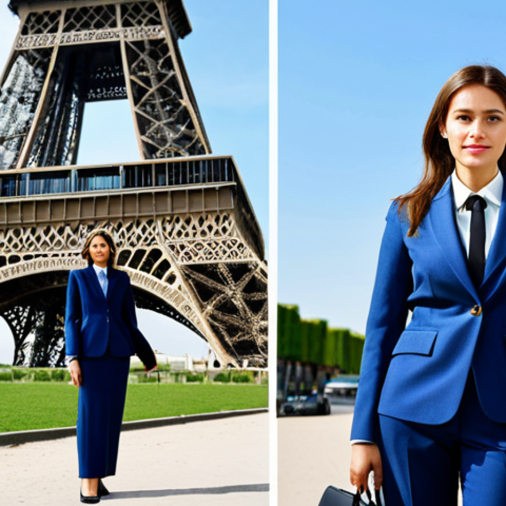 **

"A professional businesswoman in a modest business suit, standing in front of the Eiffel Tower in Paris, fully clothed, appropriate attire, safe for work, perfect anatomy, natural proportions, professional photography, high quality, bright sunny day, Parisian chic, professional."

**