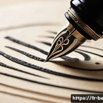 벵골어 필기체 - A close-up artistic scene of a traditional Bengali cursive calligraphy session: a hand gracefully ho...