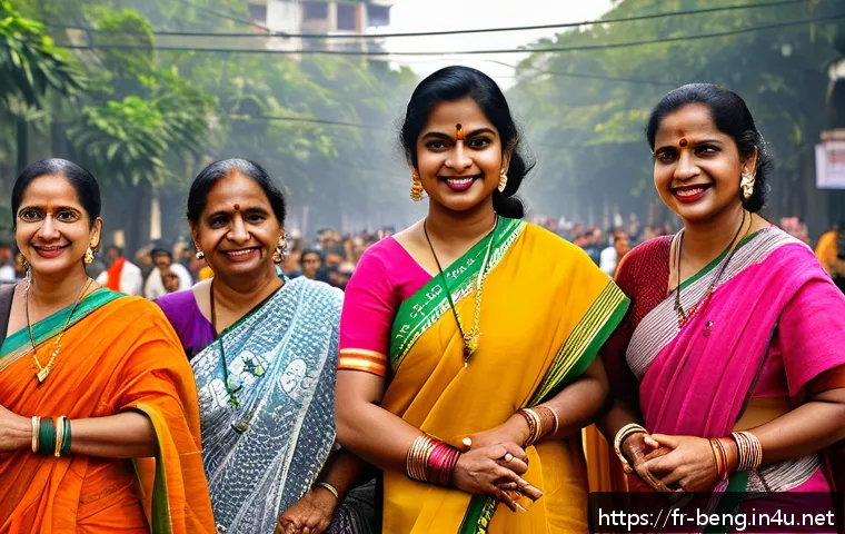 벵골어와 한국어 비교 - A vibrant cultural scene in Kolkata celebrating Pohela Boishakh, featuring traditionally dressed Ben...