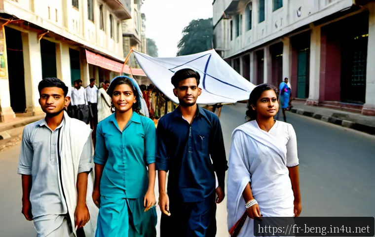 Home 17 벵골어 언어 보호 운동 - Photorealistic historical reenactment of the Bengali Language Movement in 1950s Dhaka, a determined ...